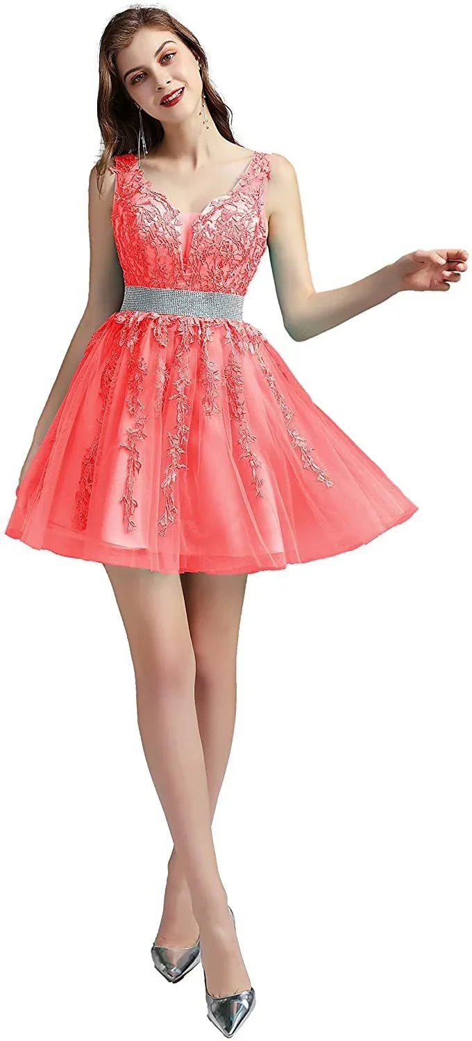 V-Ausschnitt Cocktail Kleider Spitze Appliques Kurze Formale Party Floral Abendkleid Vestido De Festa | tif-shop24.de