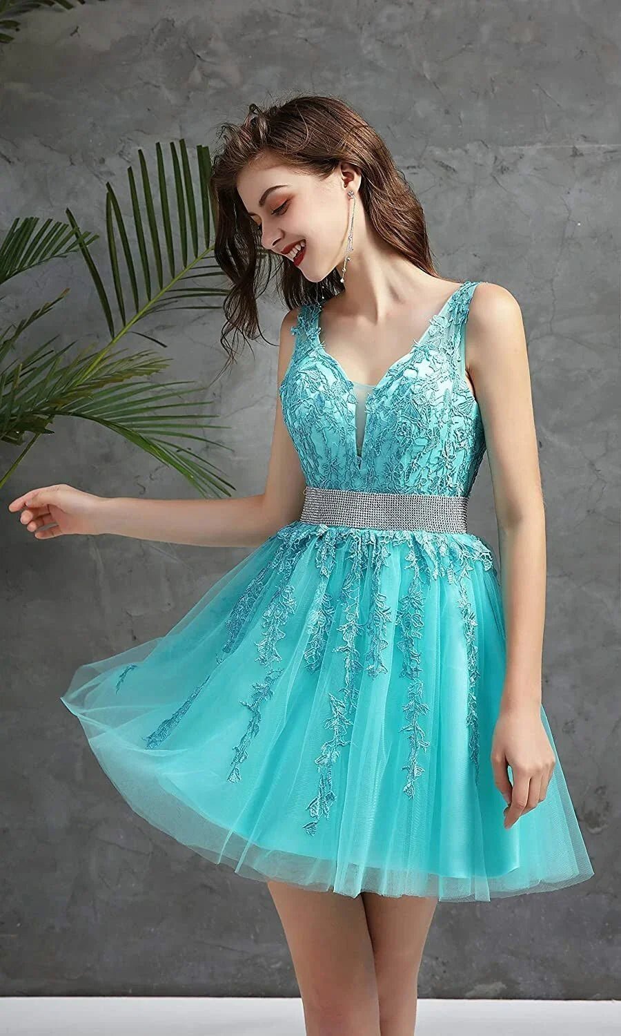 V-Ausschnitt Cocktail Kleider Spitze Appliques Kurze Formale Party Floral Abendkleid Vestido De Festa | tif-shop24.de