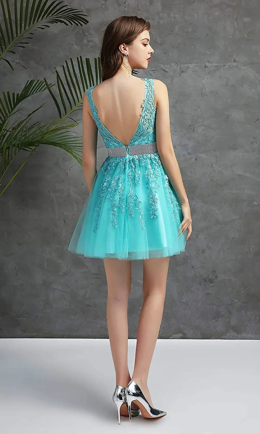 V-Ausschnitt Cocktail Kleider Spitze Appliques Kurze Formale Party Floral Abendkleid Vestido De Festa - tif-shop24.de