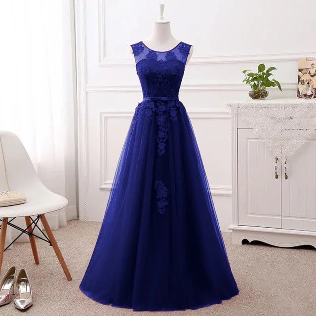 Beauty-Emily Lange Abendkleider mit O-Ausschnitt Partykleider Spitzenapplikationen | tif-shop24.de