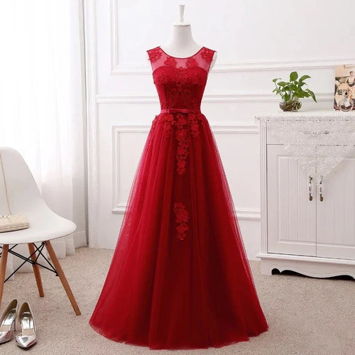 Beauty-Emily Lange Abendkleider mit O-Ausschnitt Partykleider Spitzenapplikationen | tif-shop24.de