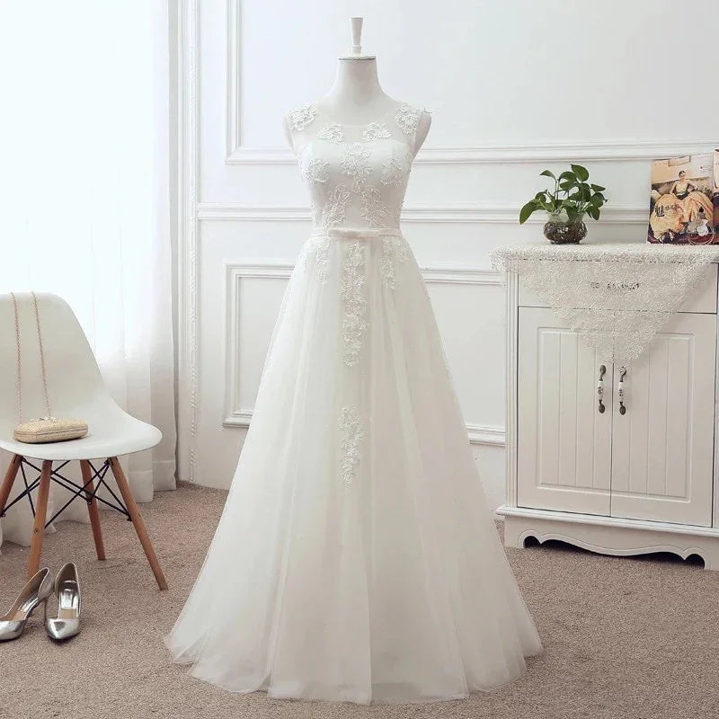 Beauty-Emily Lange Abendkleider mit O-Ausschnitt Partykleider Spitzenapplikationen | tif-shop24.de