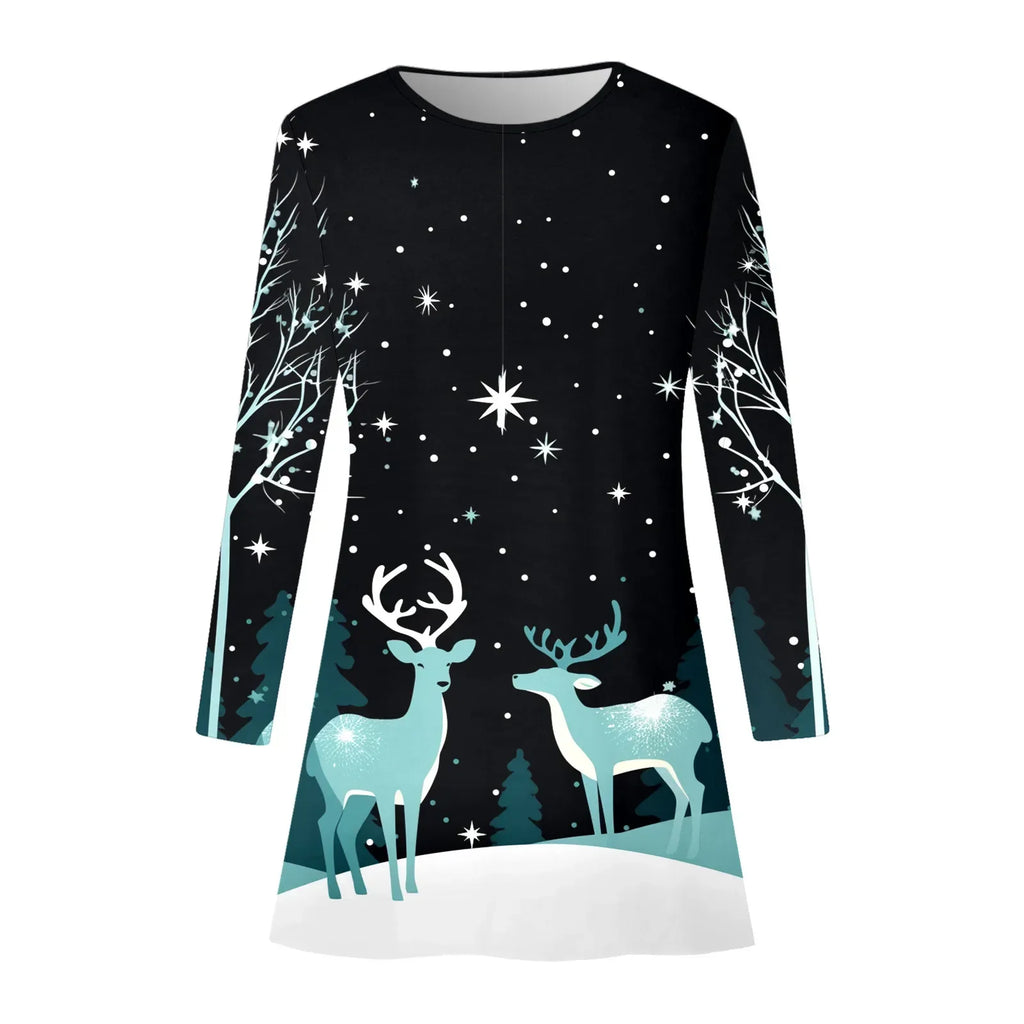 New Year Snowman Printed Hooded Dress Women's Long Sleeve Christmas Party Dress Oversized O Neck Casual Dress Femme Vestidos | tif-shop24.de