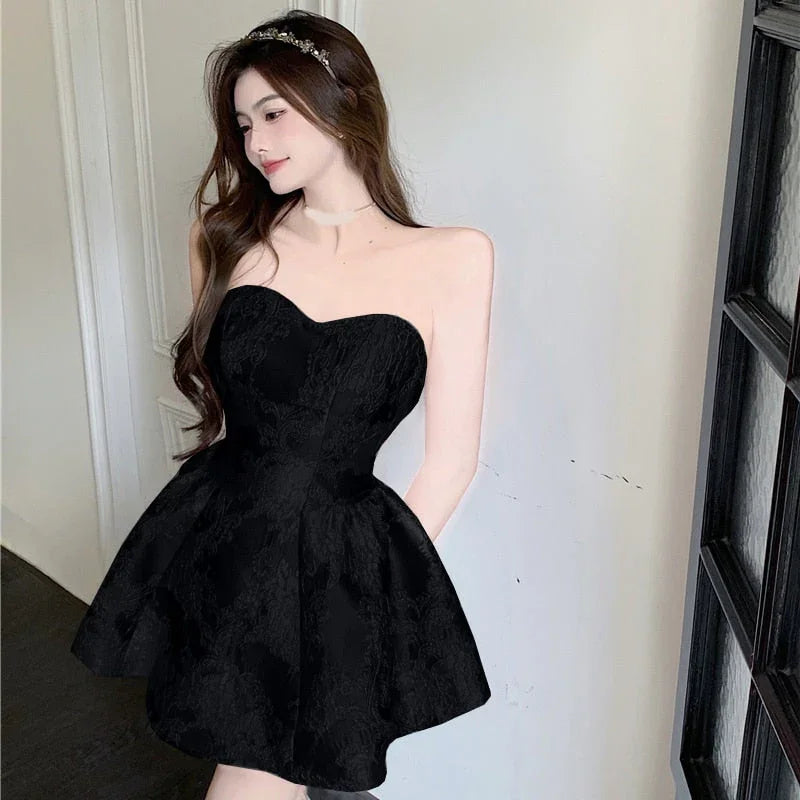 Black Floral Vintage Strapless Mini Dress | tif-shop24.de