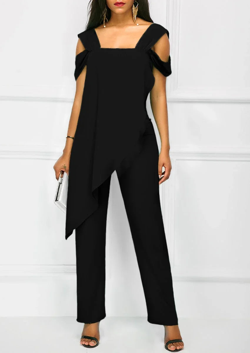 Casual Strap Open Back Overlay Jumpsuit Fashion Cold Shoulder Straight Leg Jumpsuit Plus Size Jumpsuits | tif-shop24.de