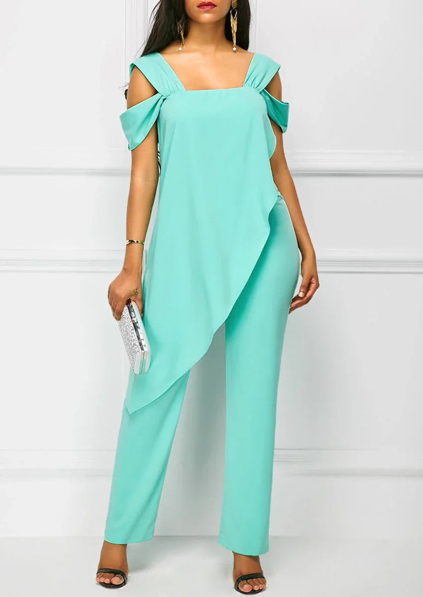 Casual Strap Open Back Overlay Jumpsuit Fashion Cold Shoulder Straight Leg Jumpsuit Plus Size Jumpsuits | tif-shop24.de
