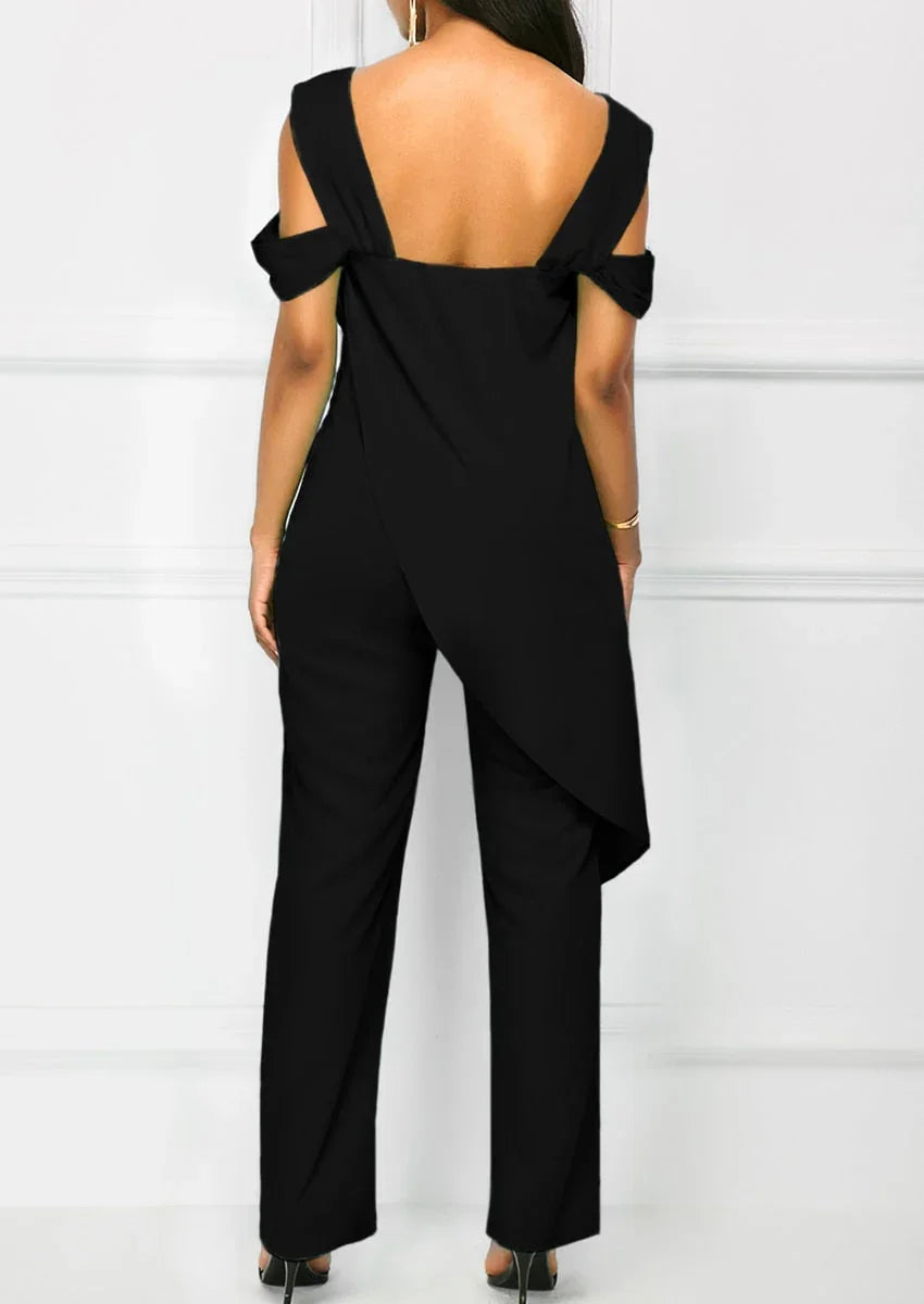 Casual Strap Open Back Overlay Jumpsuit Fashion Cold Shoulder Straight Leg Jumpsuit Plus Size Jumpsuits | tif-shop24.de