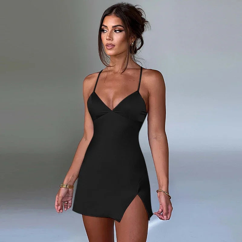 Satin Slip Tight Mini Dress — Satin Backless Wrap Bodycon Party Dress | tif-shop24.de