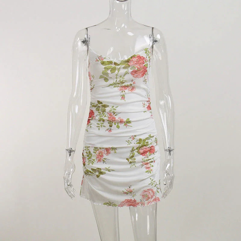 Summer Floral White Bodycon Mini Dress | tif-shop24.de