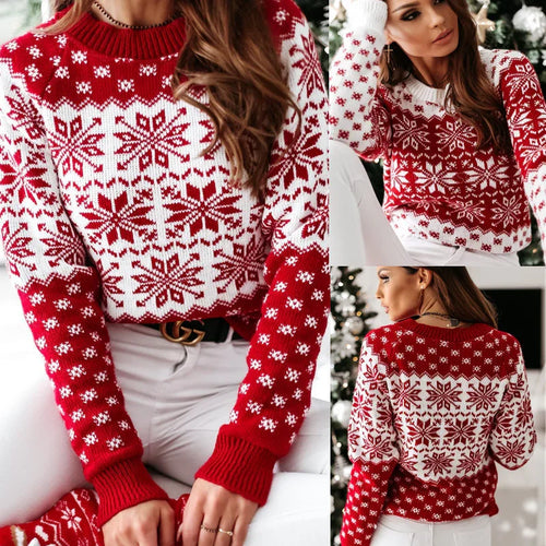 Christmas Snowflake Long Sleeve Knit Sweater - Perfect for Layering | tif-shop24.de