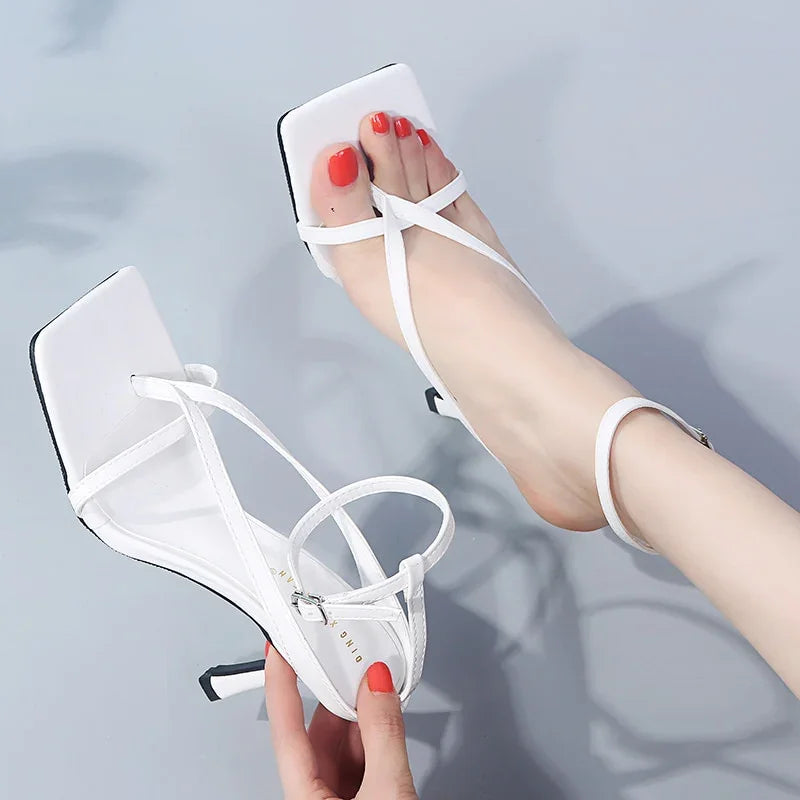 White Stiletto High Heel Sandals Damen Sommer | tif-shop24.de