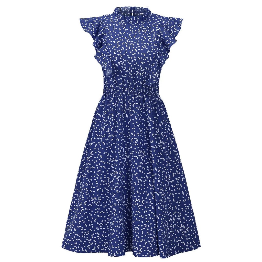 Chiffon Kleid Elegante Floral Print Rüschen A-linie Sommerkleid Lässig | tif-shop24.de