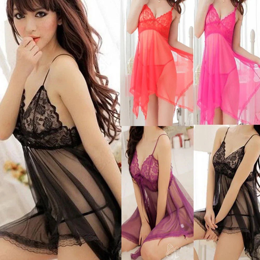 Sexy Lace See Through Nightwear Underwear Sleepwear Dress + G-string Set | tif-shop24.de