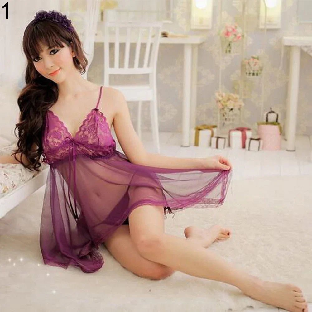 Sexy Lace See Through Nightwear Underwear Sleepwear Dress + G-string Set | tif-shop24.de