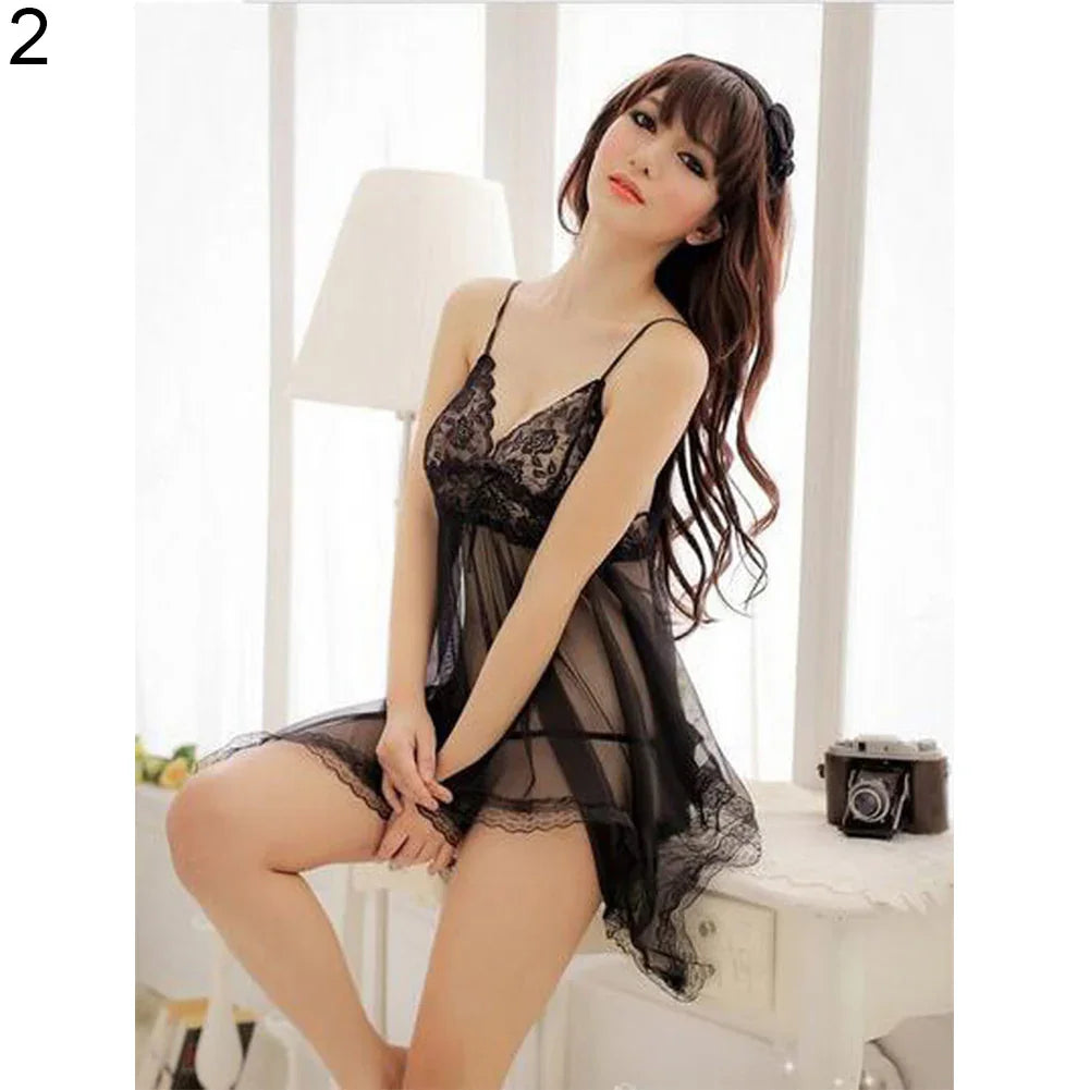 Sexy Lace See Through Nightwear Underwear Sleepwear Dress + G-string Set - tif-shop24.de