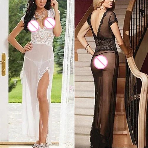 V Neck Long Dress Babydoll Underwear G-String Nightwear - tif-shop24.de