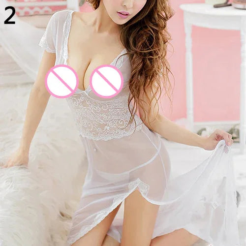 V Neck Long Dress Babydoll Underwear G-String Nightwear | tif-shop24.de