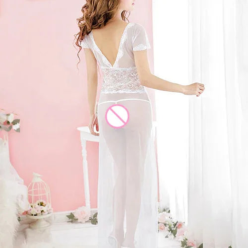 V Neck Long Dress Babydoll Underwear G-String Nightwear | tif-shop24.de