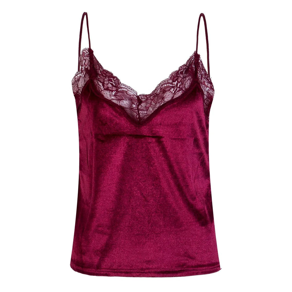 Sexy Frauen Vevet Overalls Sommer Casual Lace Patchwork Weste Ärmellose Tanktops T-Shirt | tif-shop24.de