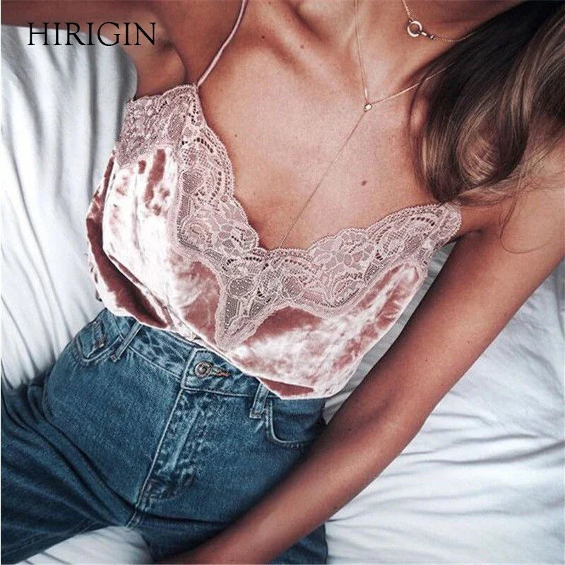 Sexy Frauen Vevet Overalls Sommer Casual Lace Patchwork Weste Ärmellose Tanktops T-Shirt | tif-shop24.de