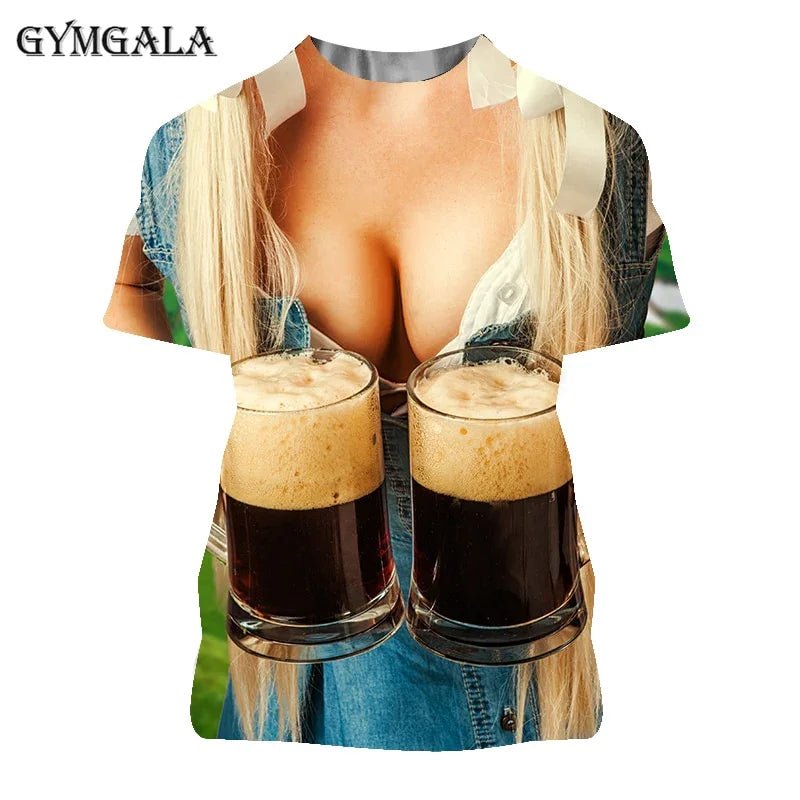 Bier 3D-bedrucktes T-Shirt Spaß und interessante Neuheit 3D-bedrucktes T-Shirt Kurzarm-Oberteil | tif-shop24.de