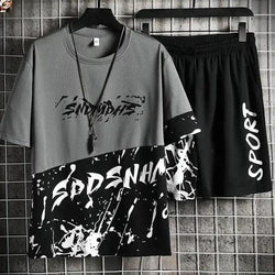 Shorts Set Sommer Mode Fitness Anzug Mode Druck T-Shirt + Shorts Sportkleidungen 2 Stück Sets  Jogger Trainingsanzug | tif-shop24.de