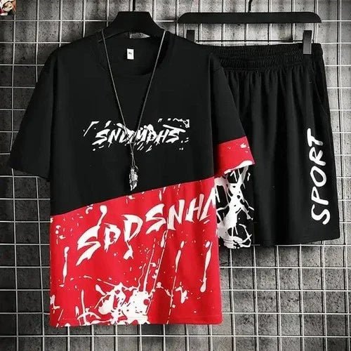 Shorts Set Sommer Mode Fitness Anzug Mode Druck T-Shirt + Shorts Sportkleidungen 2 Stück Sets Jogger Trainingsanzug - tif-shop24.de