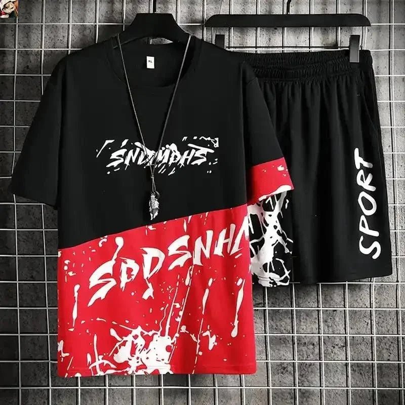 Shorts Set Sommer Mode Fitness Anzug Mode Druck T-Shirt + Shorts Sportkleidungen 2 Stück Sets  Jogger Trainingsanzug | tif-shop24.de