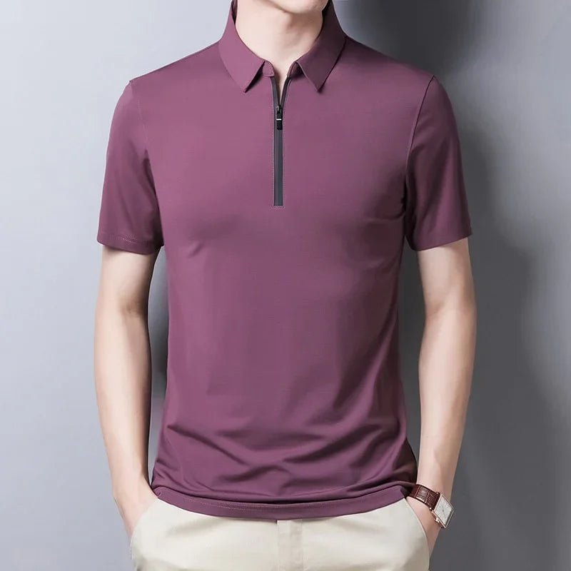 New Classic Solid Color Polo-Shirt Männer Seide Baumwolle Sommer Kurzarm T-Shirts Homme Slim Fit Casual Zipper Camisa Polo T1014 | tif-shop24.de