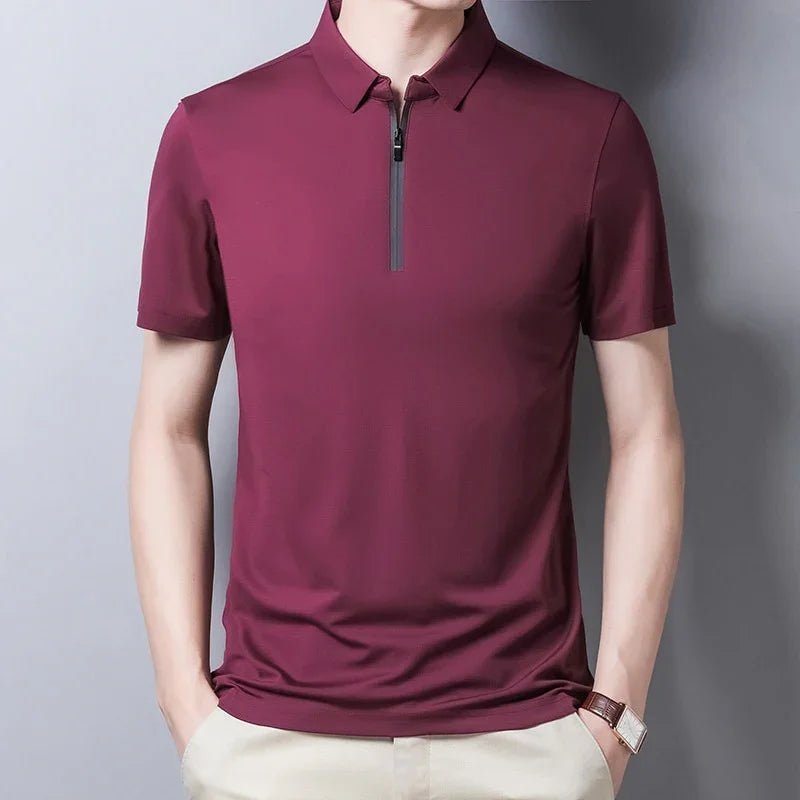 New Classic Solid Color Polo-Shirt Männer Seide Baumwolle Sommer Kurzarm T-Shirts Homme Slim Fit Casual Zipper Camisa Polo T1014 | tif-shop24.de