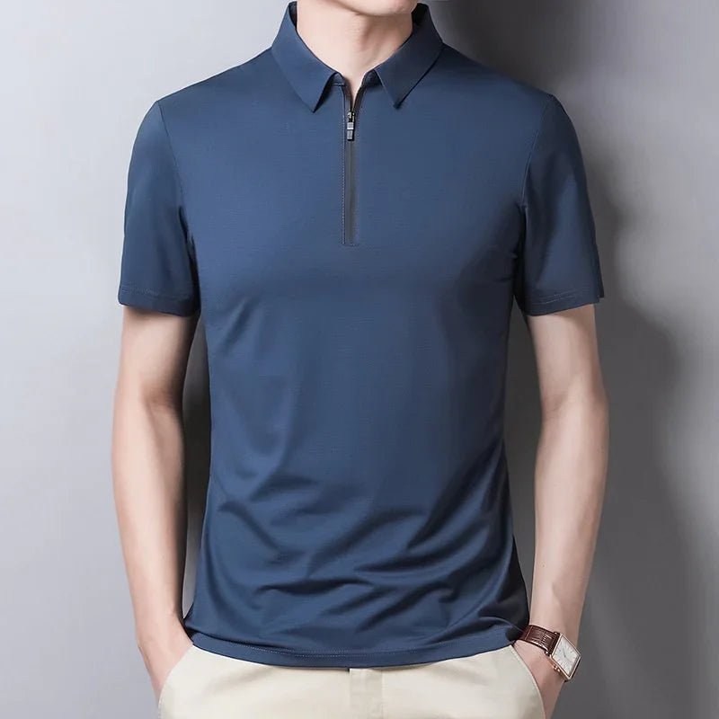 New Classic Solid Color Polo-Shirt Männer Seide Baumwolle Sommer Kurzarm T-Shirts Homme Slim Fit Casual Zipper Camisa Polo T1014 - tif-shop24.de