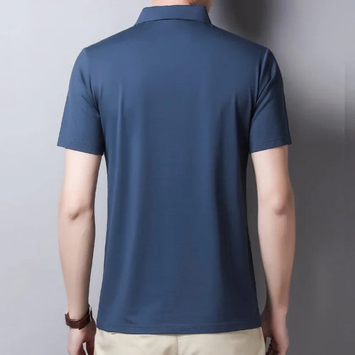 New Classic Solid Color Polo-Shirt Männer Seide Baumwolle Sommer Kurzarm T-Shirts Homme Slim Fit Casual Zipper Camisa Polo T1014 | tif-shop24.de