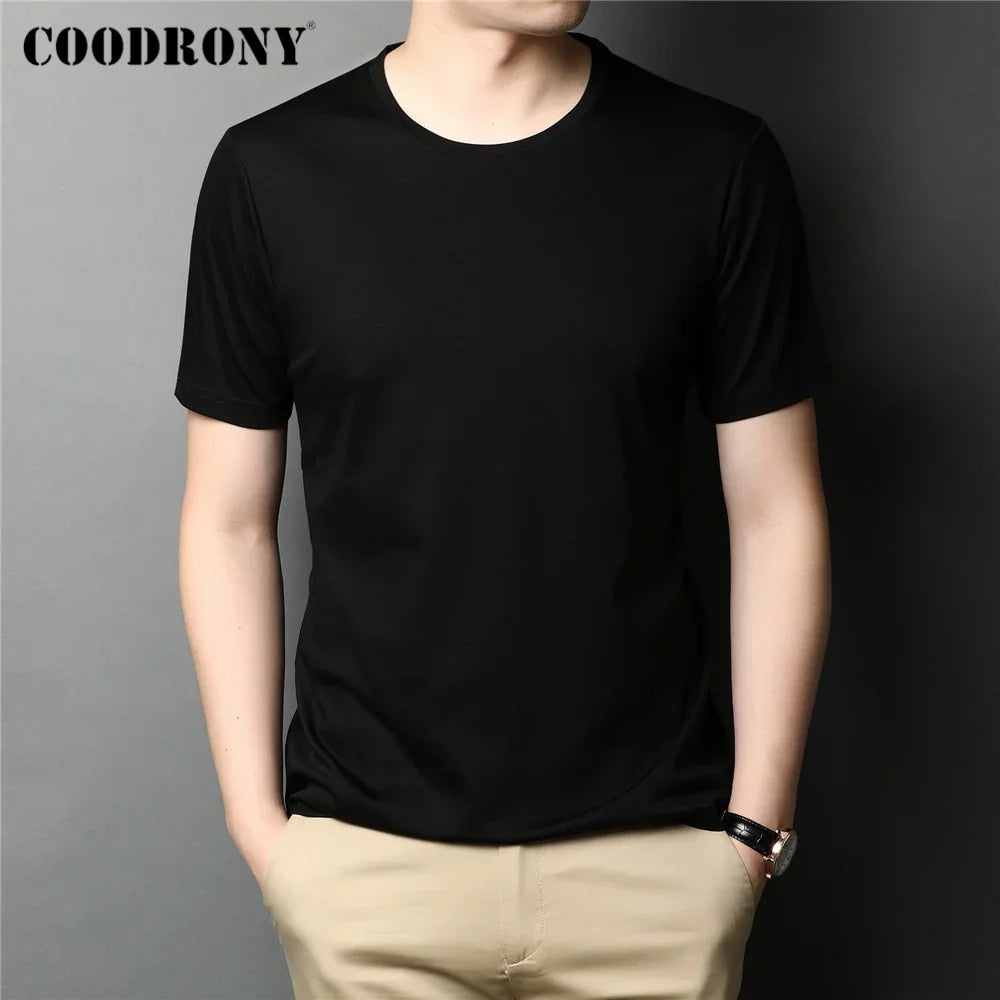 COODRONY Marke Hohe Qualität Sommer Cool Top Tees Klassische Reine Farbe Mode Lässig Oansatz Kurzarm Baumwolle T-shirt  C5196S96 | tif-shop24.de