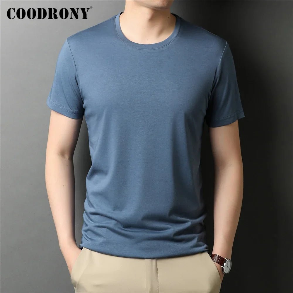 COODRONY Marke Hohe Qualität Sommer Cool Top Tees Klassische Reine Farbe Mode Lässig Oansatz Kurzarm Baumwolle T-shirt  C5196S96 | tif-shop24.de