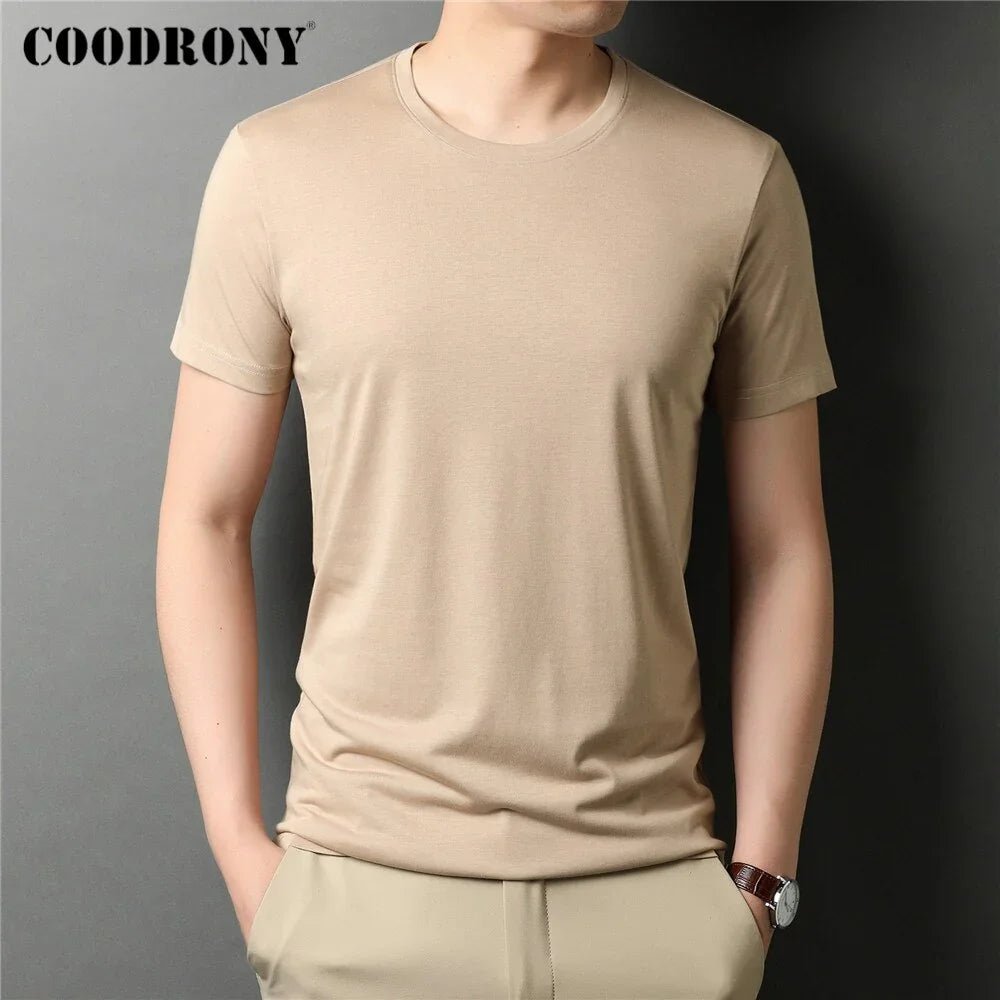 COODRONY Marke Hohe Qualität Sommer Cool Top Tees Klassische Reine Farbe Mode Lässig Oansatz Kurzarm Baumwolle T-shirt  C5196S96 | tif-shop24.de