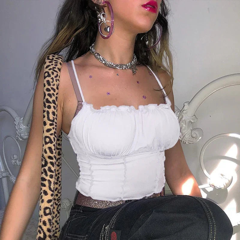 Sexy Sommer Frauen Rüschen Tank Top Mode Damen Ärmelloses Liebsten Rüschen Crop Top Tanks - tif-shop24.de