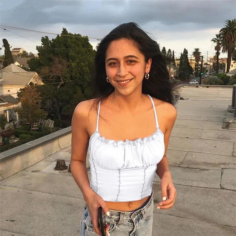 Sexy Sommer Frauen Rüschen Tank Top Mode Damen Ärmelloses Liebsten Rüschen Crop Top Tanks - tif-shop24.de