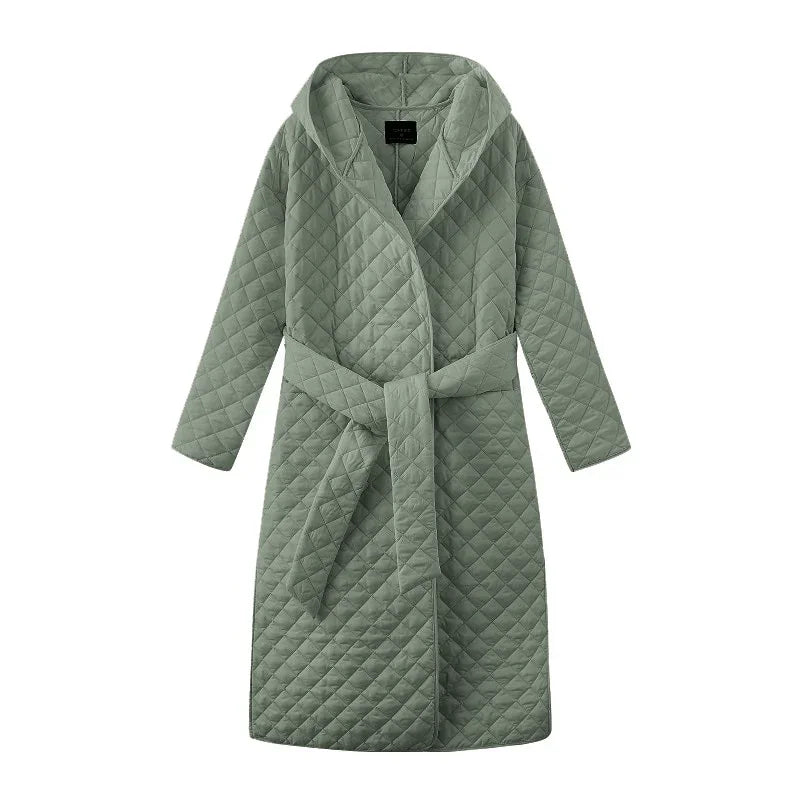 Toppies stilvolle Damen Parkas mit Schärpen Argyle Muster Kapuzenmantel Casual Tiefe Taschen maßgeschneiderte Kragen Oberbekleidung | tif-shop24.de