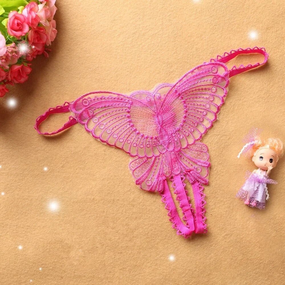 Sexy Unterwäsche Erotische Dessous Tanga Spitze Hohl Schmetterling-förmigen Tanga Öffnen Höschen - tif-shop24.de