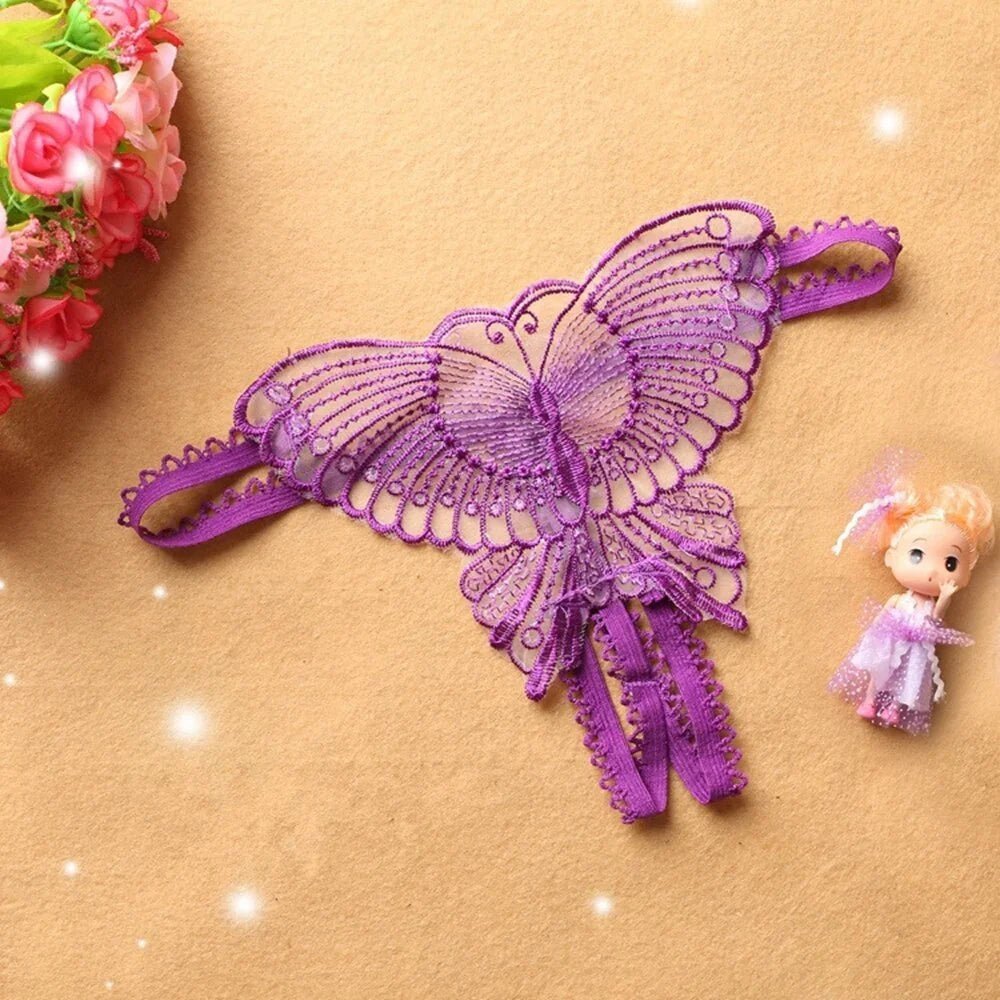 Sexy Unterwäsche Erotische Dessous Tanga Spitze Hohl Schmetterling-förmigen Tanga Öffnen Höschen | tif-shop24.de