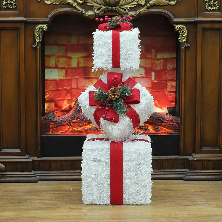 Weihnachtsschmuck mit Lichtern, die weiß leuchten, dreiteilige Geschenkbox, die vertikale Geschenktüten-Szenendekoration - tif-shop24.de