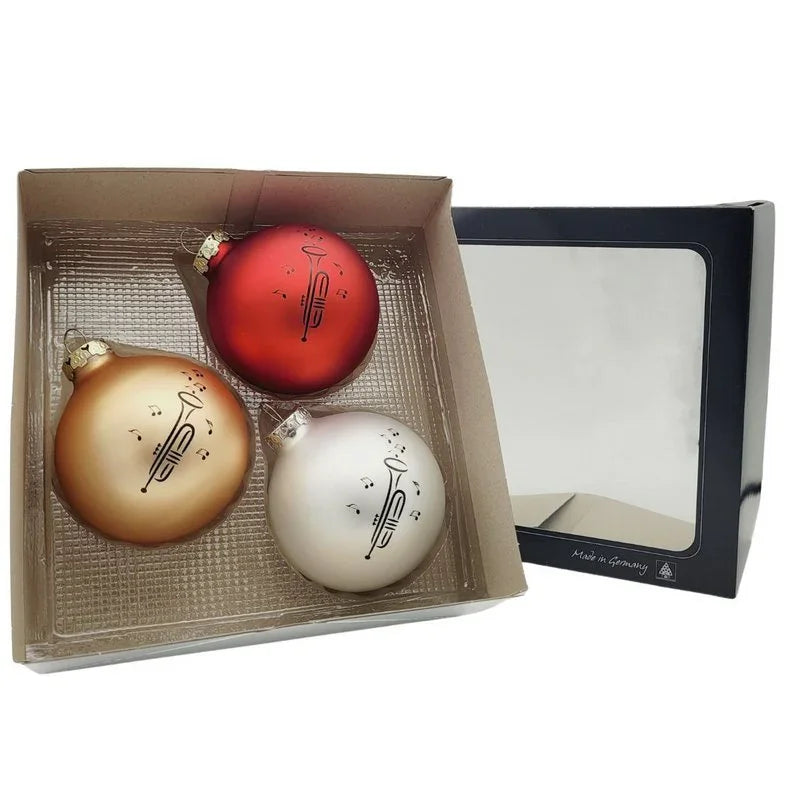 3er-Set Weihnachtskugeln mit Trompete-Druck | tif-shop24.de